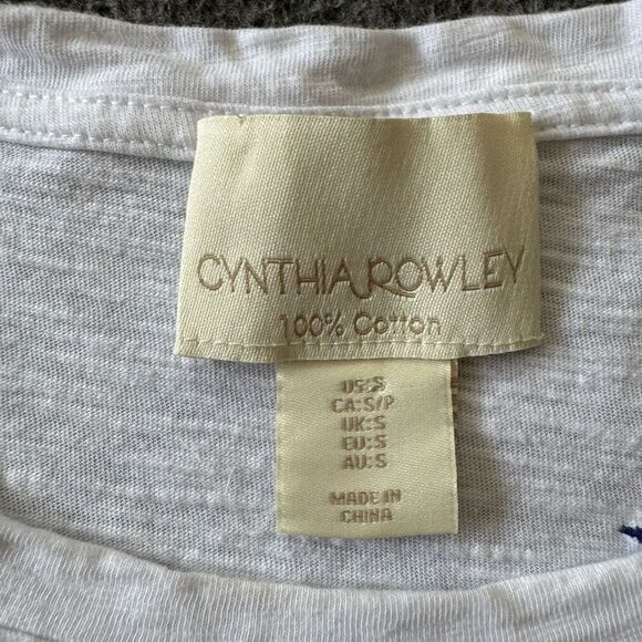CYNTHIA ROWLEY Blue Stars Embroidered Crew Neck White Tee SMALL Americana - Picture 3 of 6